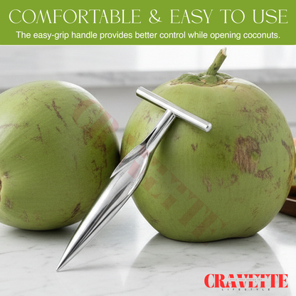 Stainless Steel Coconut Opener Tool, Heavy-Duty T-Handle Spike for Easy Tender Coconut Opening (Strong Grip, Durable Design)