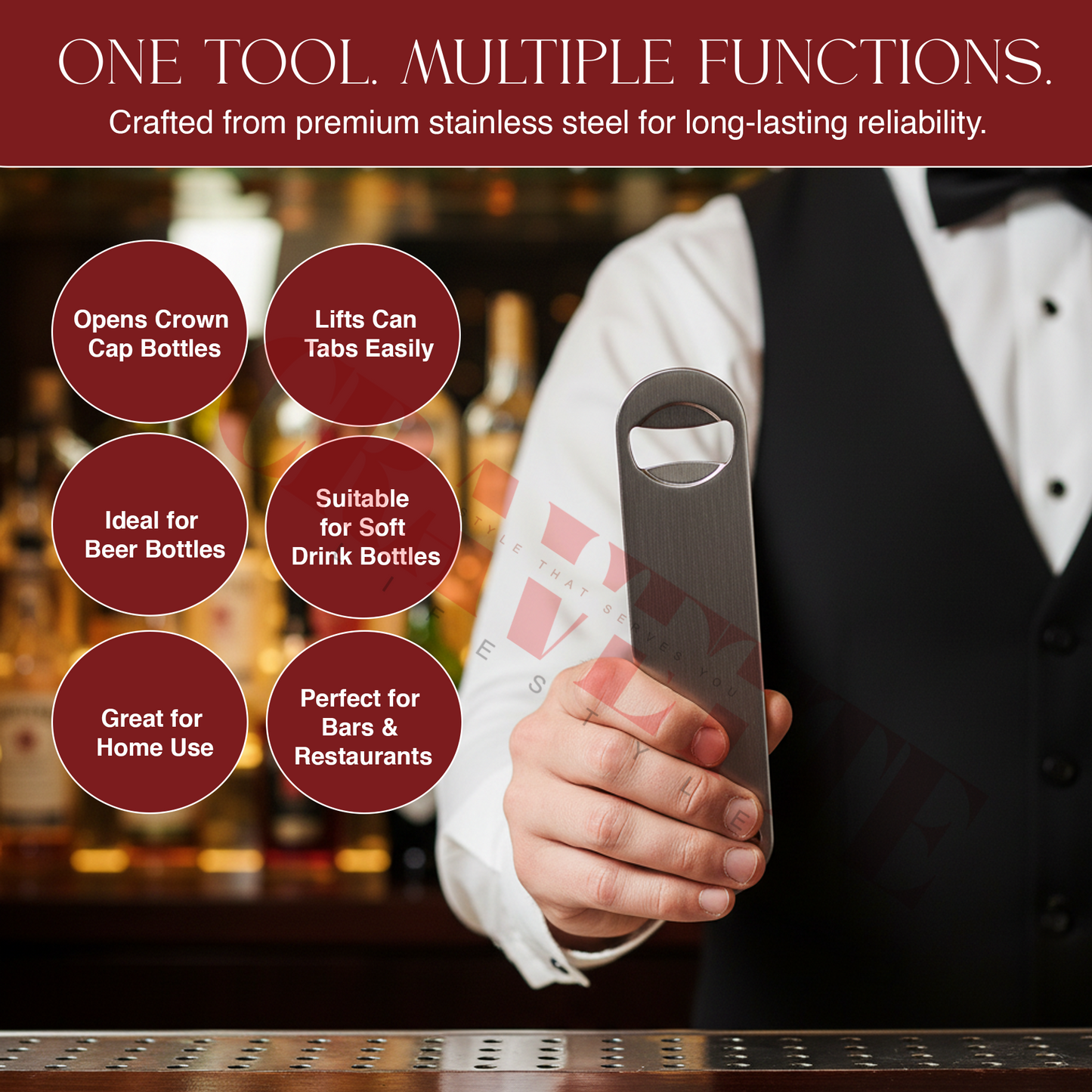 Stainless Steel Bottle Opener, Heavy-Duty Bar Tool with Dual-Use Design for Bottle Caps & Can Tabs (Durable, Easy Grip)