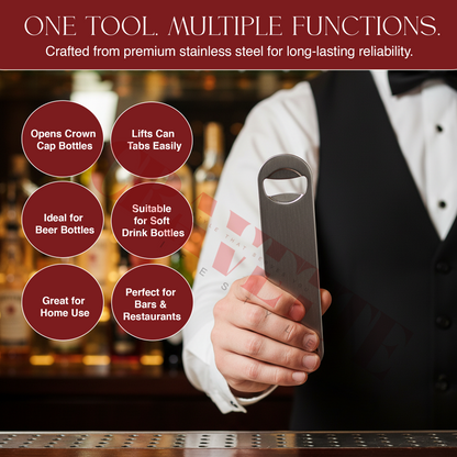 Stainless Steel Bottle Opener, Heavy-Duty Bar Tool with Dual-Use Design for Bottle Caps & Can Tabs (Durable, Easy Grip)