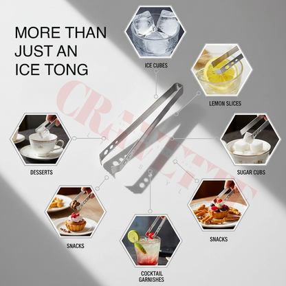 Stainless Steel Ice Tongs, Non-Slip Grip Serving Tongs for Ice Cubes, Sugar, Snacks & Bar Use (Rust-Resistant, Durable Design)