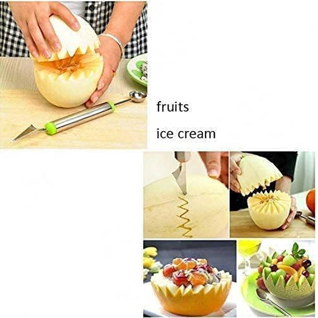 Stainless Steel Melon Scoop with Dual Ends, Fruit Baller & Carving Tool for Watermelon, Muskmelon & Dragon Fruit (Ergonomic Grip)