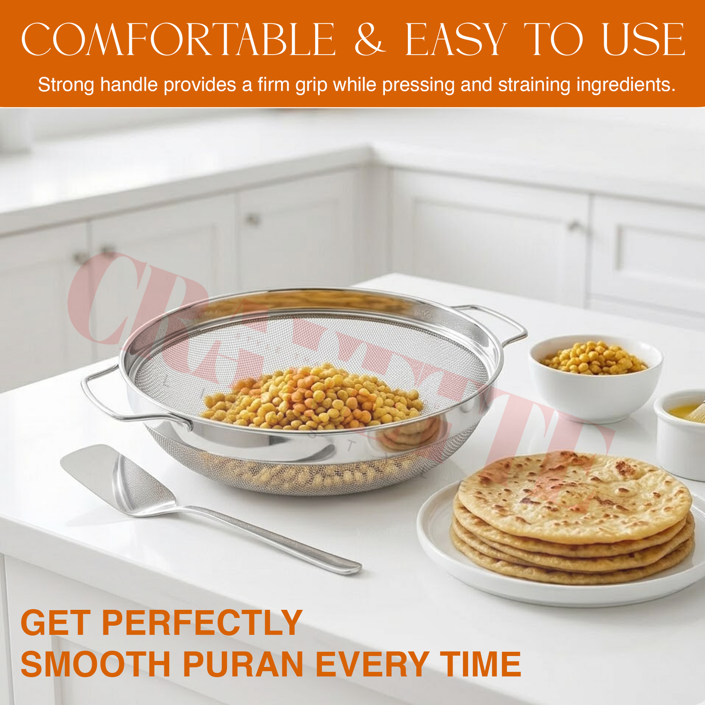 Stainless Steel Puran Jali Strainer (26 cm, No. 10), Heavy-Duty Wire Mesh Strainer for Vegetables, Puran & Kitchen Use (Strong, Durable Design)