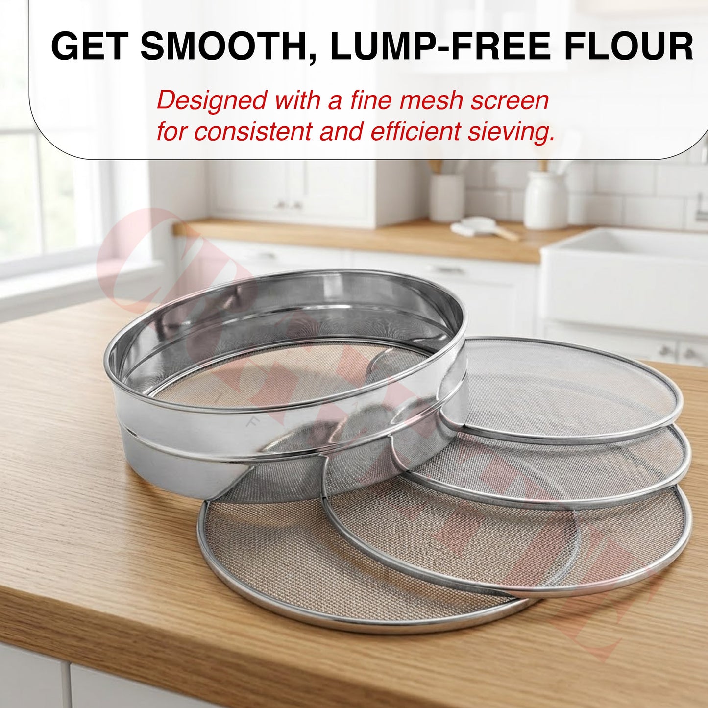 Stainless Steel 4-in-1 Atta Channi (Flour Sieve) with Interchangeable Mesh Sieves, Multi-Size Strainer for Flour, Maida & Grains