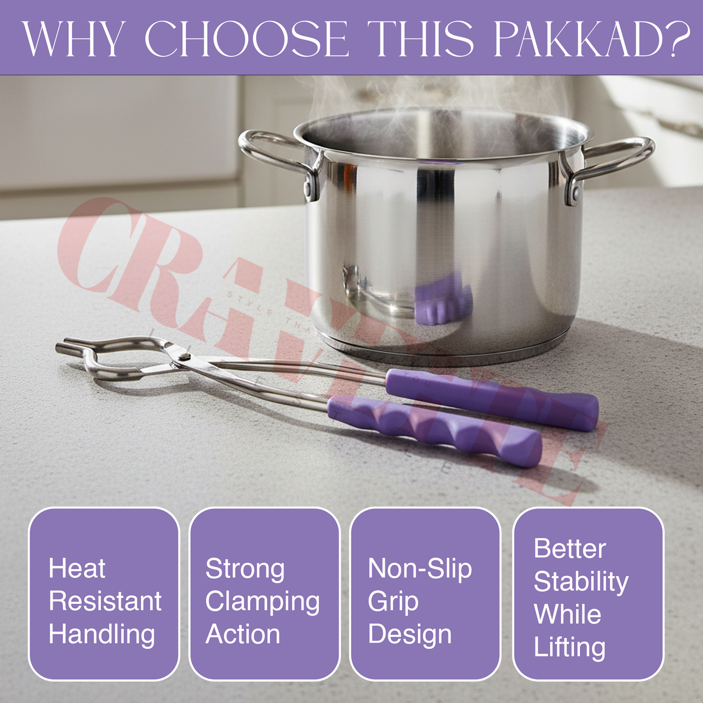 Stainless Steel Pakkad (Pincer Tongs) with Silicone Grip, Heat-Resistant Holder for Roti, Tawa & Utensils (Strong, Non-Slip Handle, Multi-Color)