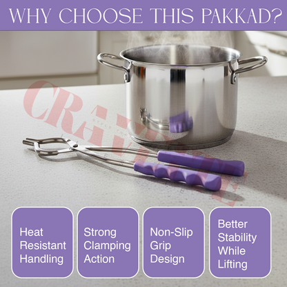 Stainless Steel Pakkad (Pincer Tongs) with Silicone Grip, Heat-Resistant Holder for Roti, Tawa & Utensils (Strong, Non-Slip Handle, Multi-Color)