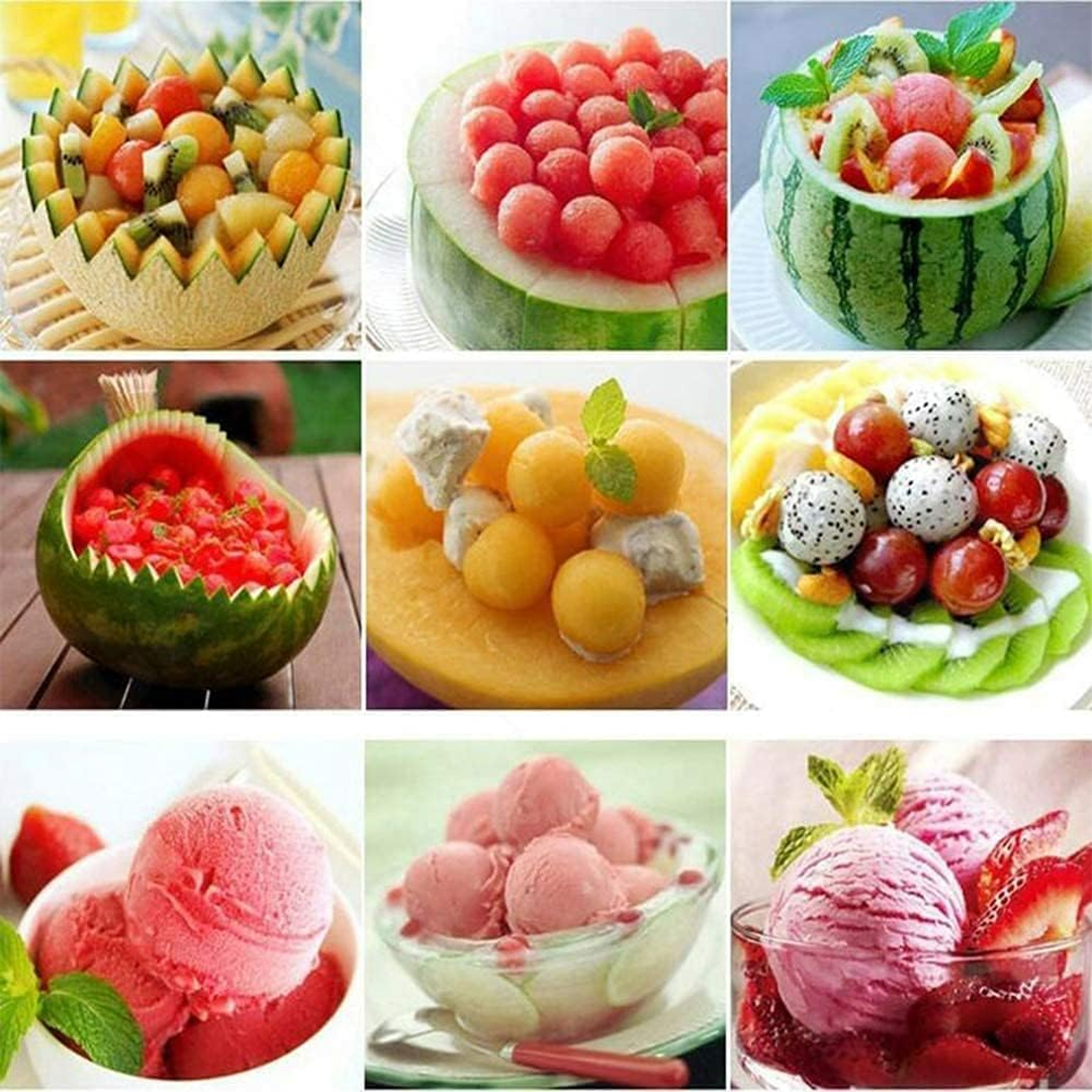 Stainless Steel Melon Scoop with Dual Ends, Fruit Baller & Carving Tool for Watermelon, Muskmelon & Dragon Fruit (Ergonomic Grip)