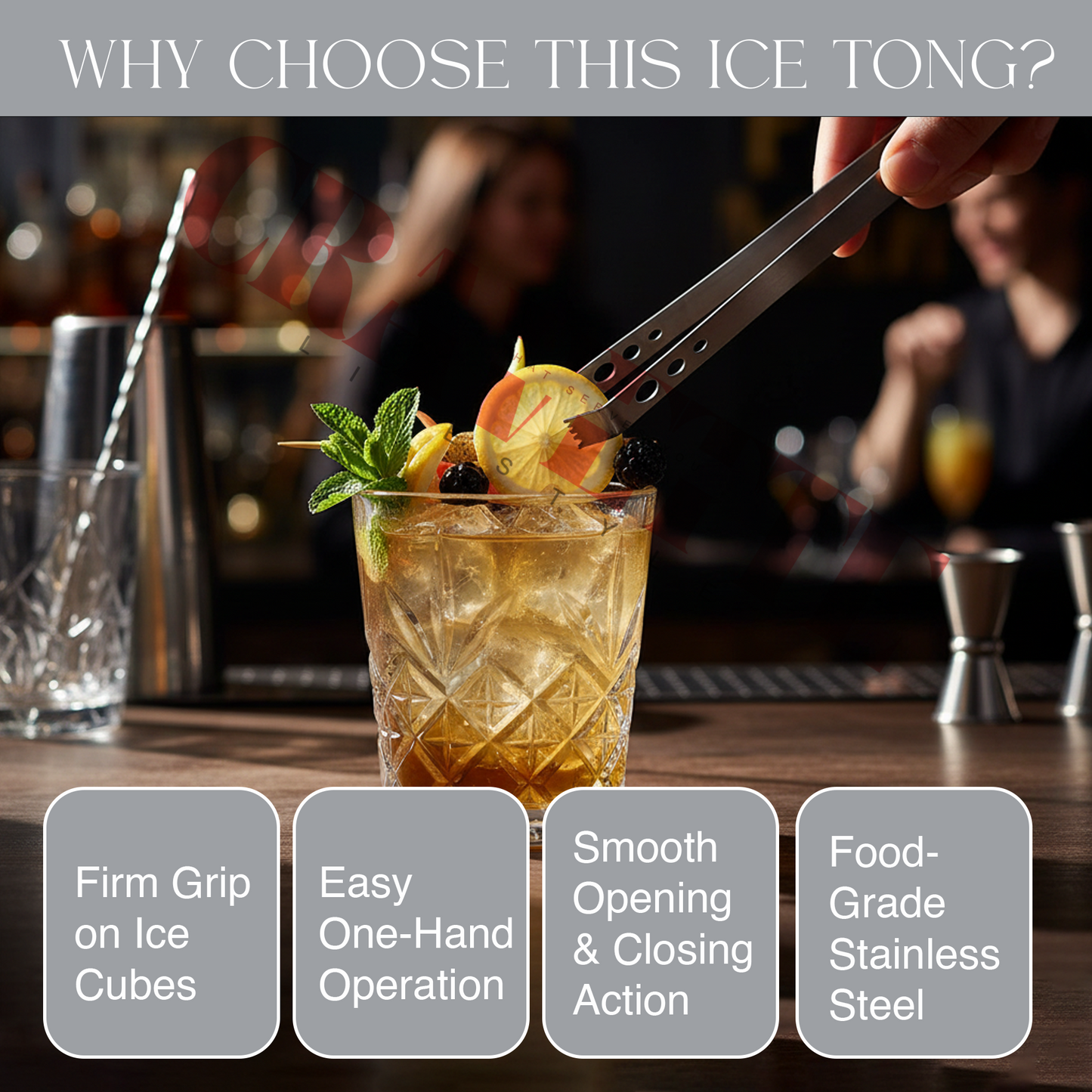 Stainless Steel Ice Tongs, Non-Slip Grip Serving Tongs for Ice Cubes, Sugar, Snacks & Bar Use (Rust-Resistant, Durable Design)