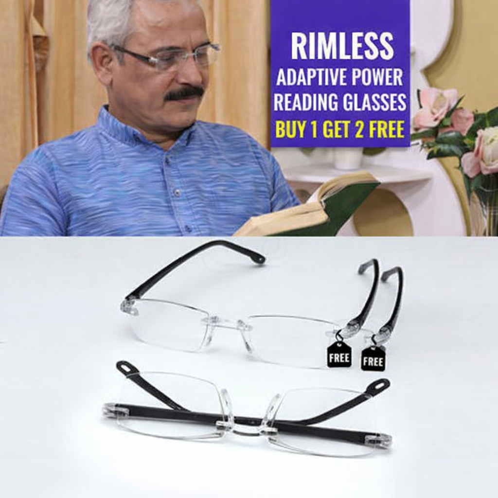 Rimless One Power Auto Focus Reading Glasses - Buy 1 Get 2 Free @ Just Rs.399/-