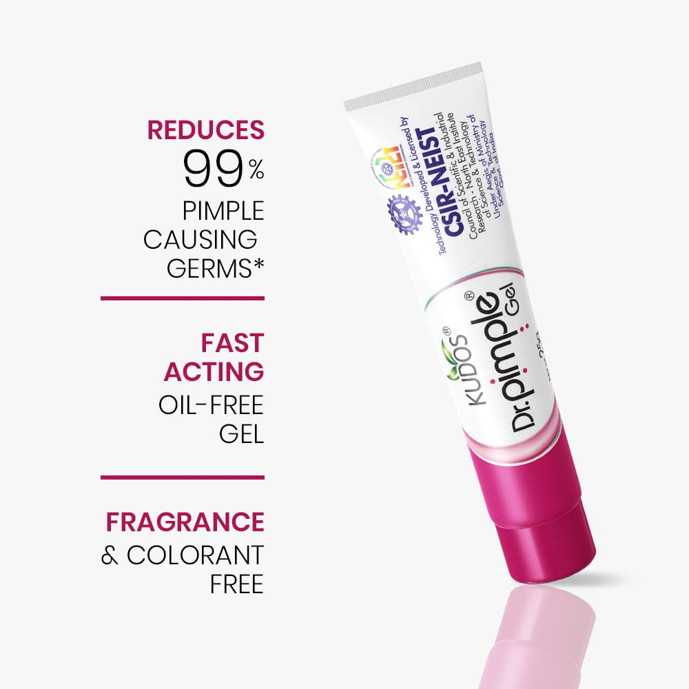 Kudos Dr. Pimple Gel | Ayurvedic Anti Acne Treatment | Reduces Pimples, Marks & Oil | Fast Acting, Oil-Free Formula | For Clear & Healthy Skin (25g)
