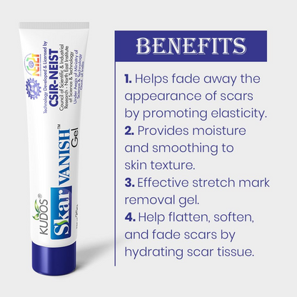Kudos Skar Vanish Gel 25g | Advanced Scar Removal Gel for Acne Marks, Dark Spots & Stretch Marks | Ayurvedic Formula for Smooth, Clear Skin